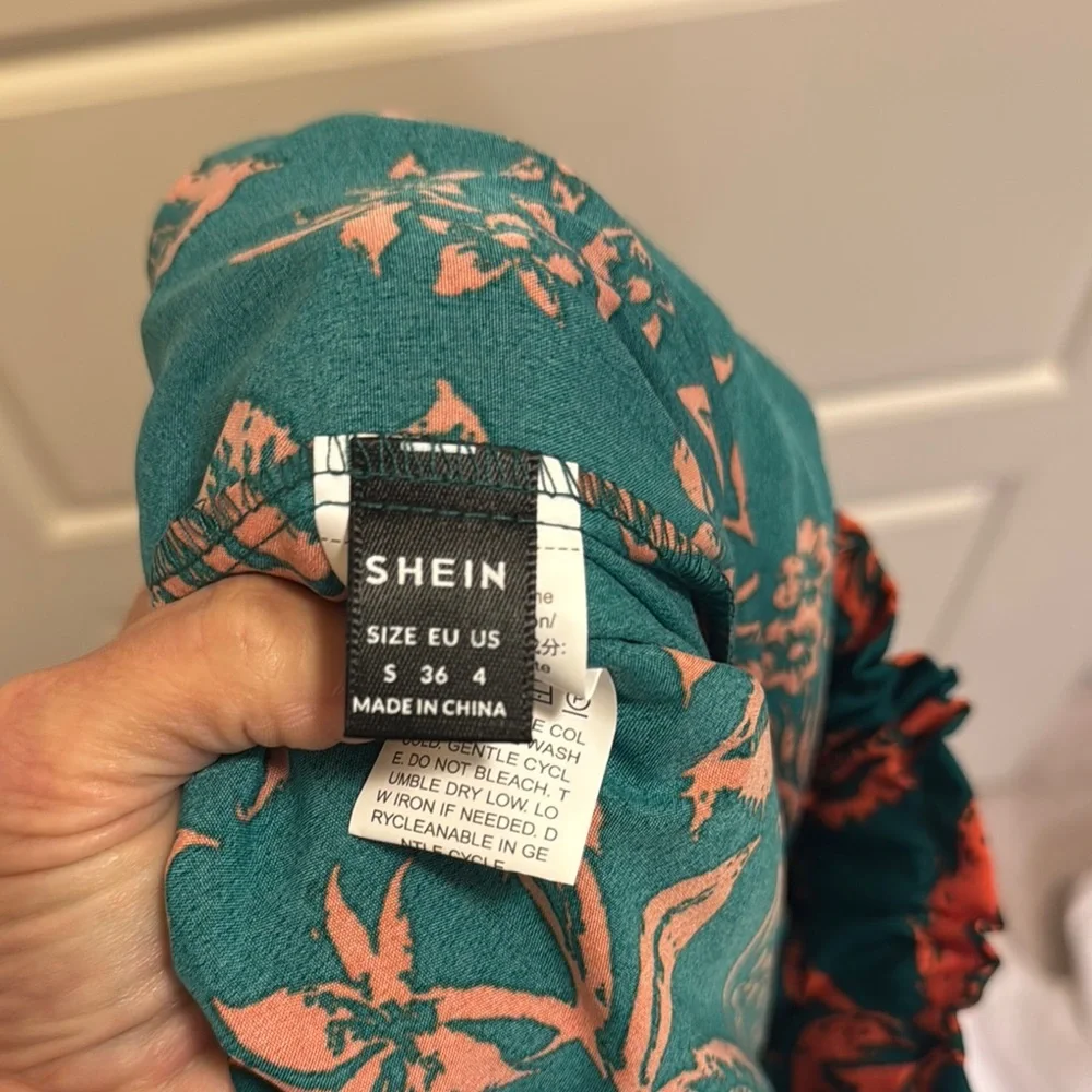SHEIN Floral‎ Wide-Leg Pants in Teal and Orange